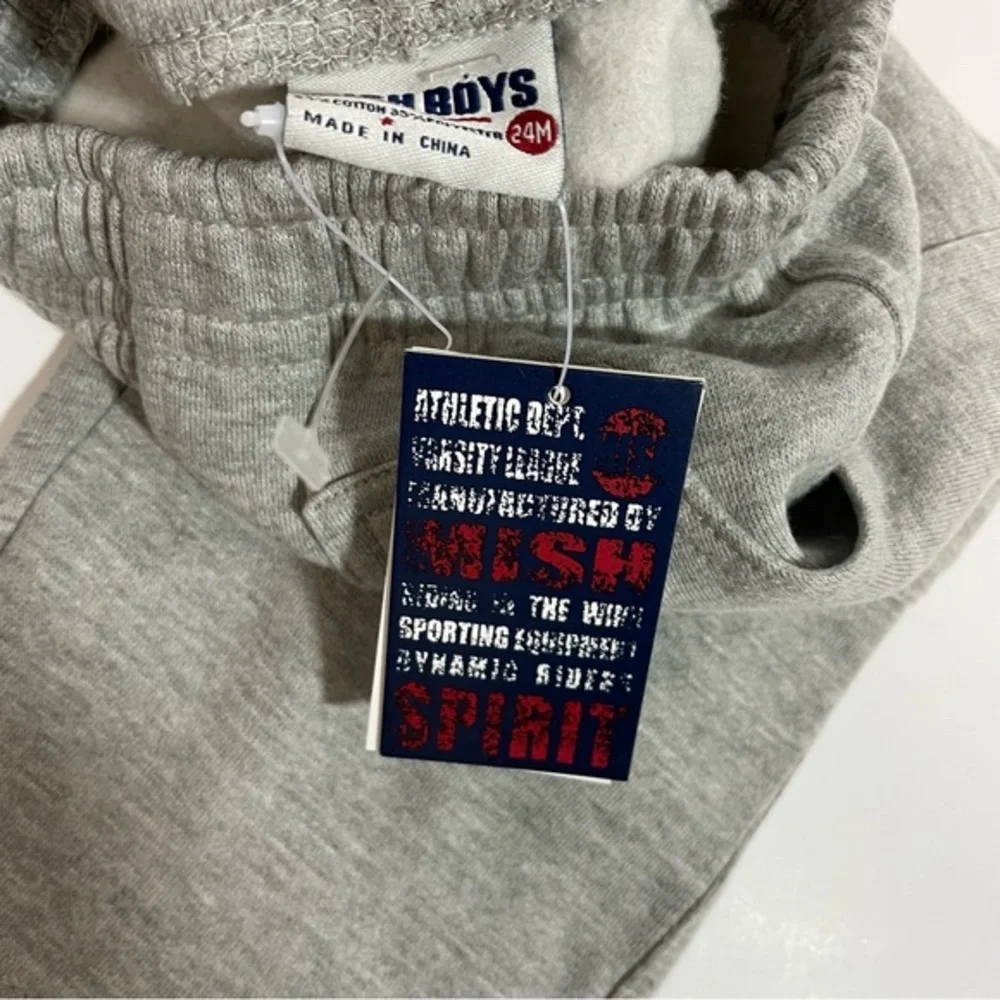 NWT MISH toddler boys sweatpants joggers gray size 24 months patches pockets